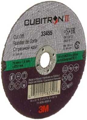 3M Cubitron II Cut-Off Wheel, 33455, 3 in, .0625 in x 3/8 in, 5 Pack, High Pe...