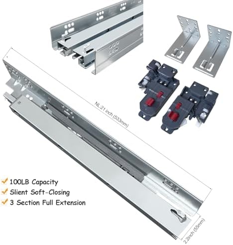 4 Pair 21 Inch Undermount Soft Close Drawer Slides Full Extension Concealed B...