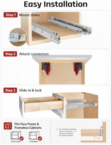 21 Inch Undermount Drawer Slides Soft Close 1 Pair, Bottom Mount Drawer Slide...
