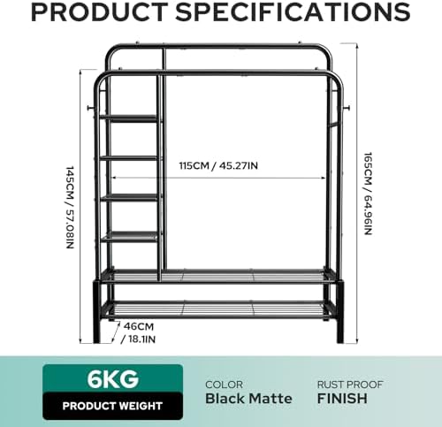 Clothes Rack with Shelves, Double Rods Clothing Rack for Bedroom, Black