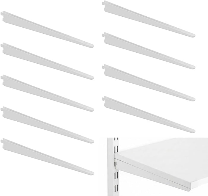 10Pack White Adjustable Shelf Brackets for Double Track, 14.5 Inch