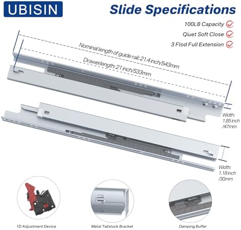 4 Pairs 8 Pcs Concealed Soft Close Undermount Drawer Slides 21 Inch