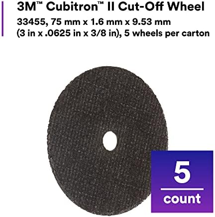 3M Cubitron II Cut-Off Wheel, 33455, 3 in, .0625 in x 3/8 in, 5 Pack, High Pe...