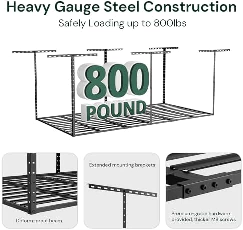 SunsGrove 4x8 Overhead Garage Storage Rack Organization, Adjustable Ceiling M...