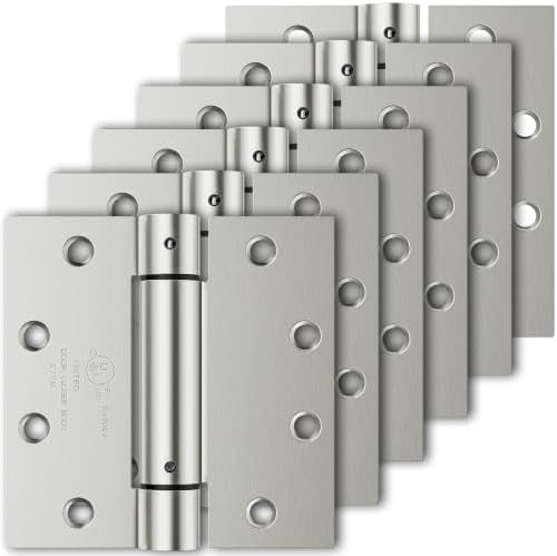 6 Pack Self Closing Door Hinges, 4.5" x 4.5" Spring Loaded Hinges with Square Corners, Adjustable Tension for Garage, Front Door, Back Door, for Left and Right Hand Door, UL Listed