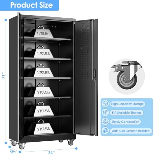 Reemoon Metal Storage Cabinet 71" H x 34" W x 18" D with Wheel...