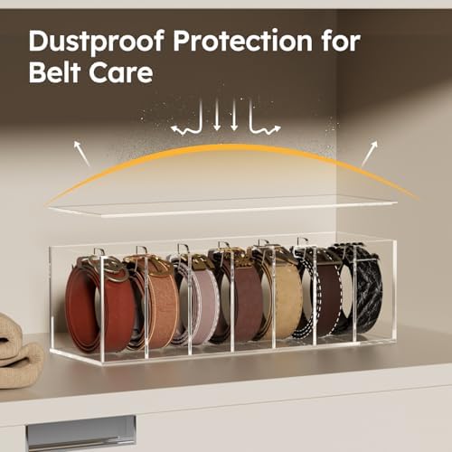 FEMELI Acrylic Belt Organizers for Closet 7-Slots Belt box with Dust Cover