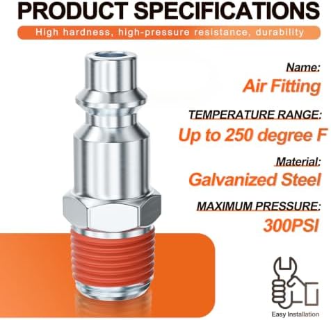 GASHER 1/4-Inch NPT Male Industrial Air Plug, Pneumatic Plugs 300PSI (50-Pack)