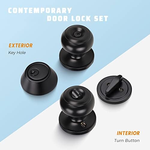 KNOBWELL 3 Pack Keyed Alike Entry Door Knobs and Single Cylinder Deadbolt Loc...
