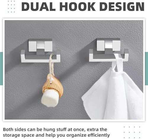 APLusee Double Towel Hooks for Bathroom, Polished Chrome, Wall Mounted