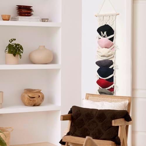 jontell Boho Ball Cap Hanger-2 Pack-Boho Macrame Cap Holder Wall Hat Organize...