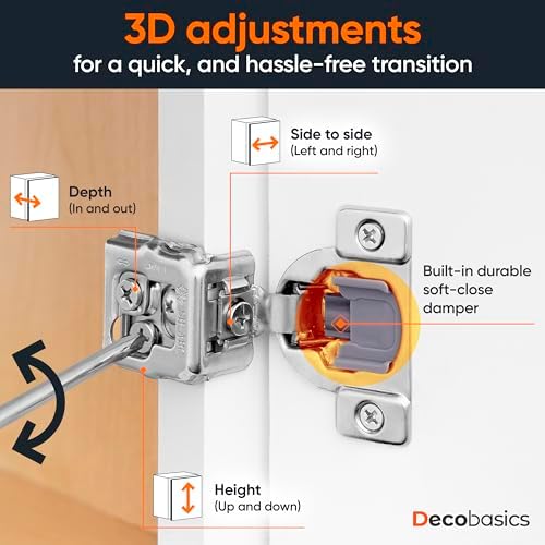 Decobasics 10 Pack Soft Close Cabinet Hinges – 1" Overlay for Kitchen Ca...