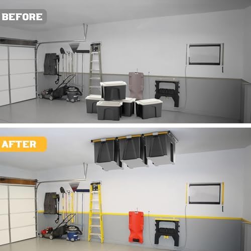 WALMANN Ceiling Tote Storage Rails, Heavy Duty Garage Ceiling Bin Rack