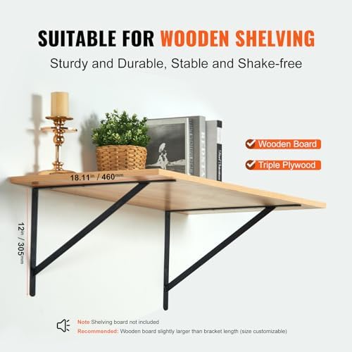 VEVOR Shelf Support, 18x12 in Set of 12, Durable Wall Mount Brackets, 3mm Mat...