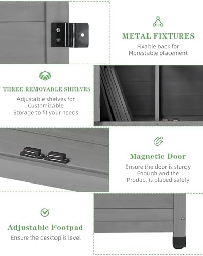 68'' Outdoor Storage Cabinet, Wooden Garden Tool Cabinet with Metal Top