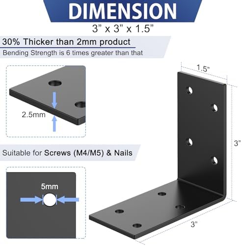 3 x 3 Inch L Brackets for Wood, Heavy Duty Galvanized Corner Braces, 25 PCS