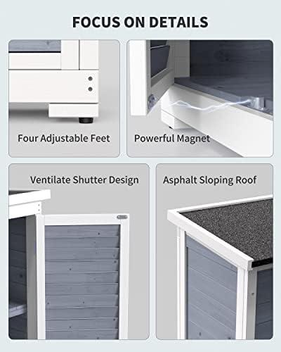 Gizoon Outdoor Storage Cabinet with 3 Shelves, Double Lockable Wooden Shed