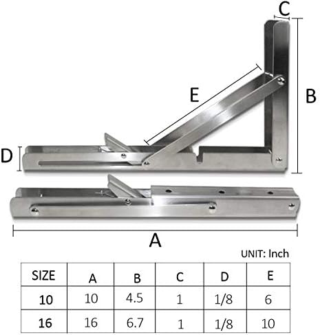Storystore Folding Shelf Brackets - 16 Inch Heavy Duty Stainless Steel Collap...