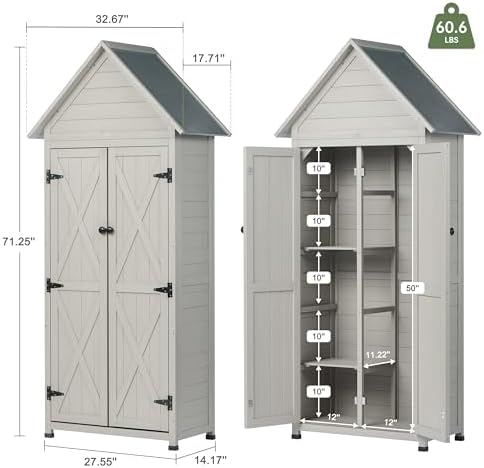 Outdoor Storage Shed with Floor & Adjustable Shelves, Wooden Garden Tool ...