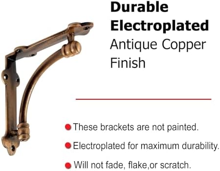 NACH Decorative Shelf Brackets, 4 Pack of 5.25 x 1.25 x 5.25 inch Copper Cast...