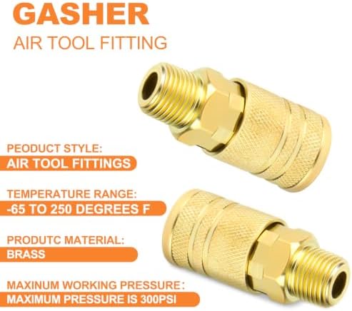 GASHER 12PCS 3/8"MNPT Brass Industrial Coupler,1/4 Flow Quick Connect Ai...