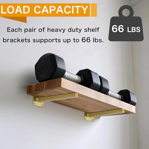 EZYDECOR 6 Pcs Gold Shelf Brackets Heavy Duty Brackets for Shelves 12 Inch