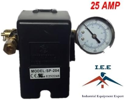 25 AMP Air Compressor Pressure Switch 4 Port 145-175 PSI w/Side Mount 0-200 P...
