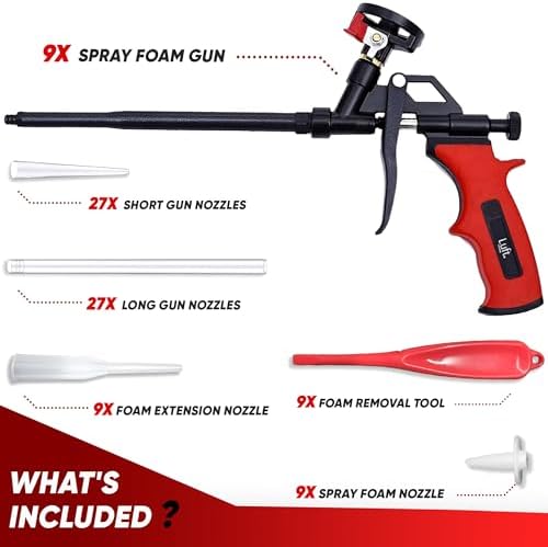 Professional Expanding Foam Spray Gun, 9 Insulation Guns + 81 Extenders