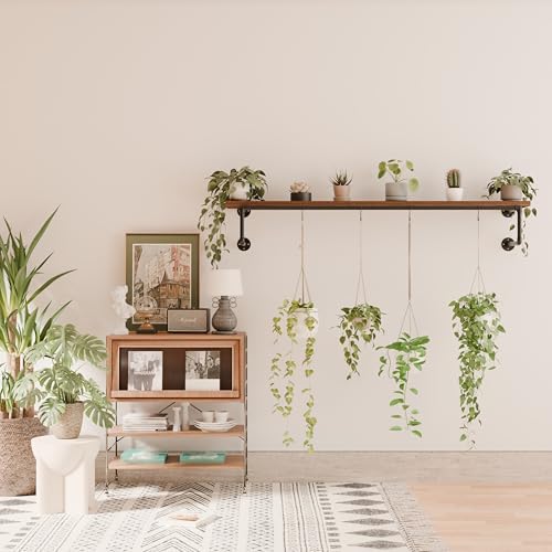 Clothes Rack 60in, Wall Mounted Garment Racks with Real Walnut Wood Shelf, He...