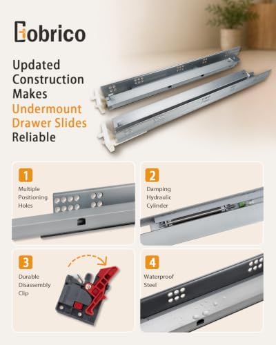 10 Pairs Gobrico Soft Close Under Mounting Drawer Slides 21", Full Exten...
