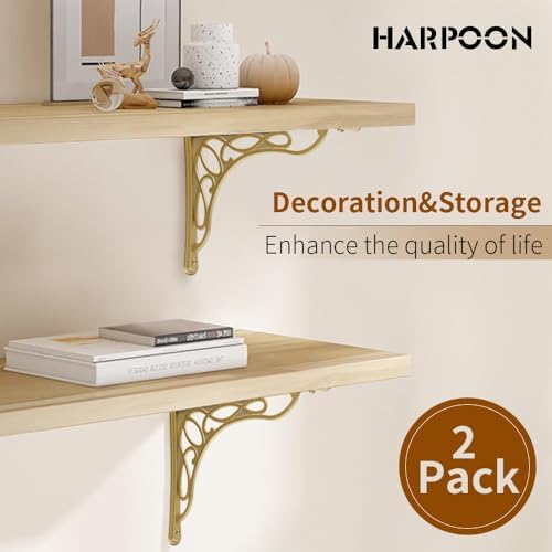 Wall Shelf Bracket, Heavy Duty and Hardware Included, 2 Pack, Brushed Gold Fi...