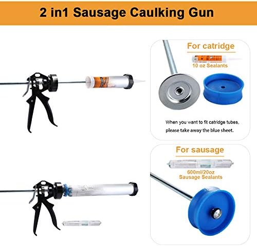 Sealant Sausage Caulking Gun with Aluminum Cartridge 600ml/20oz - 12:1 Thrust...