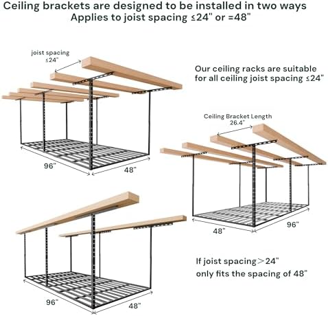 SunsGrove 4x8 Overhead Garage Storage Rack Organization, Adjustable Ceiling M...