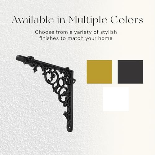 NACH Decorative Shelf Brackets, 4 Pack of 6 x 1.3 x 6 inch, Black Cast Iron S...