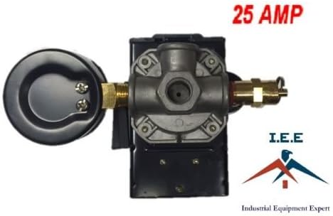 25 AMP Air Compressor Pressure Switch 4 Port 145-175 PSI w/Side Mount 0-200 P...