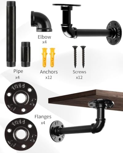 MUZIK 12Pc 7"×4" L Pipe Shelf Bracket, Heavy Duty Wall Mount, DIY S...