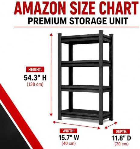 Garage Shelving, 2400 LBS Heavy Duty Metal Storage Shelves, 4-Tier Adjustable...