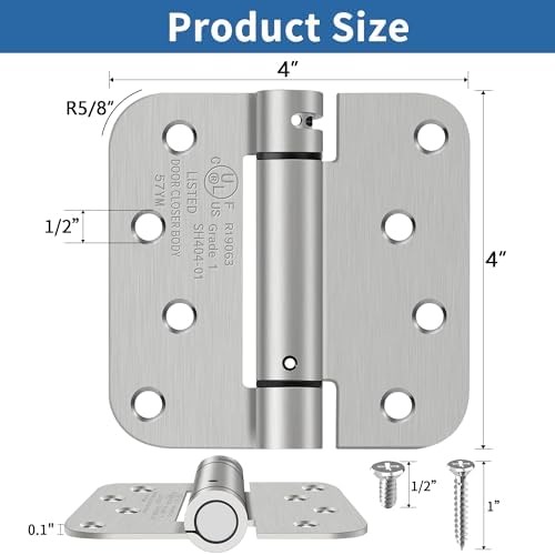 4 Inch Self Closing Door Hinges, 5/8" Radius Corners Spring Loaded Hings