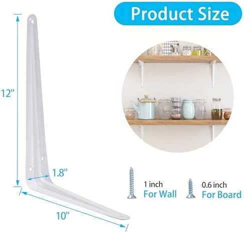 20 Pack Shelf Brackets 12 Inch, White Metal Brackets for Shelves, L Shape She...