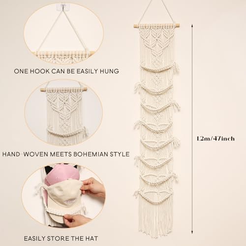 jontell Boho Ball Cap Hanger-2 Pack-Boho Macrame Cap Holder Wall Hat Organize...