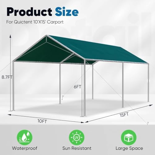 Quictent 10x15 ft Heavy Duty Car Canopy Galvanized Frame Carport Outdoor Part...