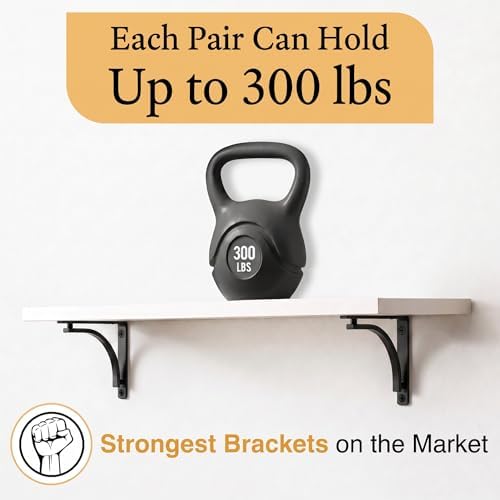 Classic Black Heavy Duty Shelf Brackets 10 inch by Balin Designs – L Bracket,...