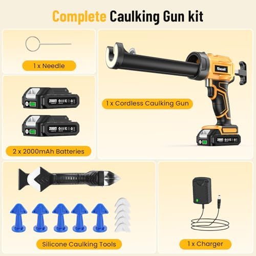 Electric Caulking Gun, Cordless Caulk Gun with 2x 2.0Ah Batteries