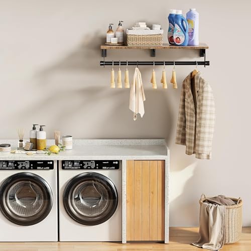 Luxspire 28.7" Wall Mount Clothes Rack with Wood Top Shelf Hanging Clothes
