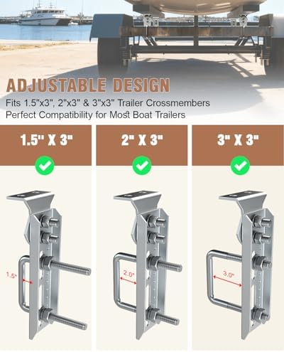 Boat Trailer Bunk Brackets 4 Pack Galvanized Bunks Bracket Kit with U-Bolts, ...