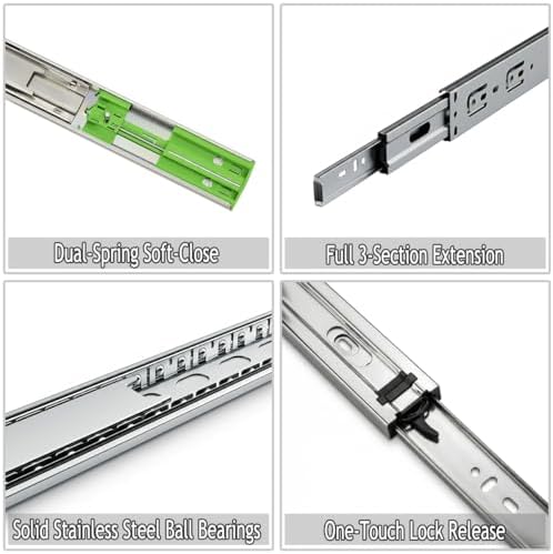 Soft Close 24" Drawer Slides, Full Extension Side Mount, 6 Pairs