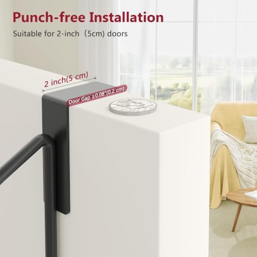Tajsoon 24.2" Over the Door Hooks with Storage Rack, Over Door Hanger Black