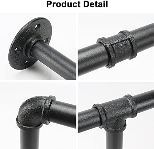 Industrial Iron Pipe Clothes Hanging Bar DIY Wall-Mounted Garment Rack Heavy ...
