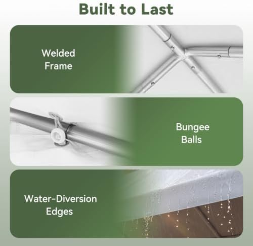 Aoxun 10x20 ft Heavy Duty Carport, Adjustable Height Portable Garage, White