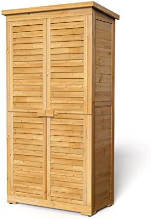 Gizoon Outdoor Storage Cabinet with 3 Shelves, Double Lockable Wooden Shed